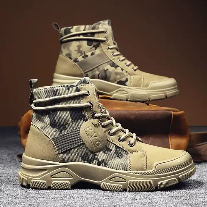 Bottes de combat mi-hautes à lacets pour hommes