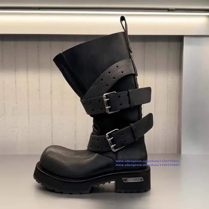 Bottes de moto en cuir noir pour hommes