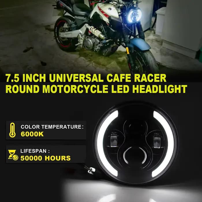 Phare rond universel de 7.5 pouces pour phare de moto LED Cafe Racer Bobber Honda 7 pouces 