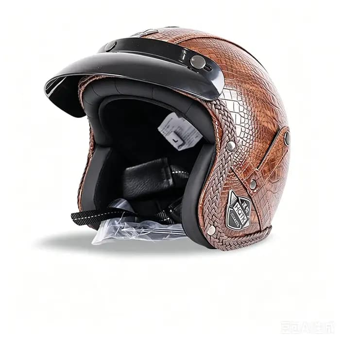 Casque de moto classique demi-face avec design en simili cuir, unisexe pour toutes les saisons