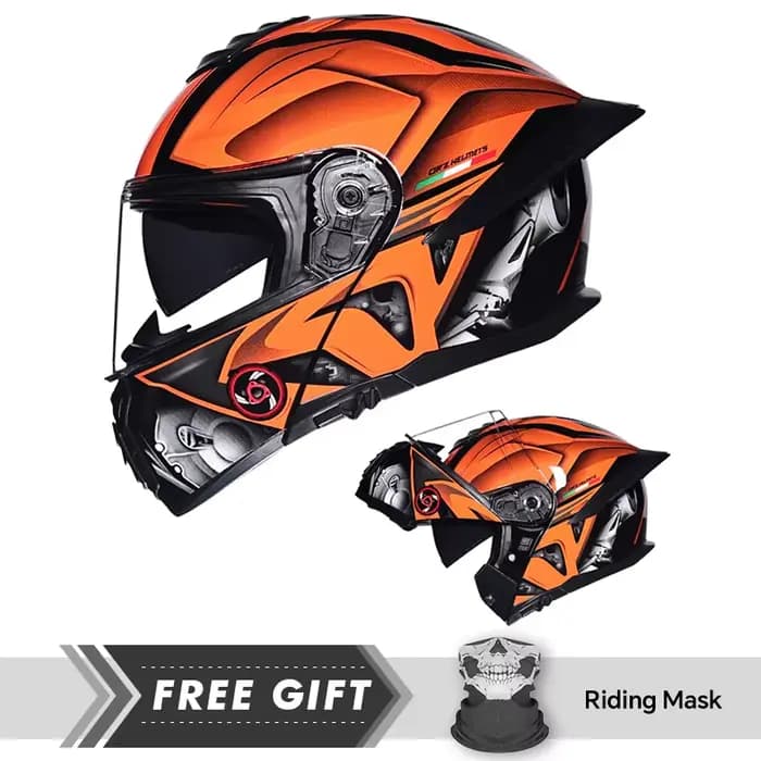 Casques de moto bleu et orange Casque