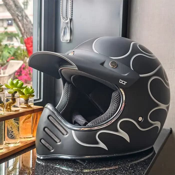 Casque de moto intégral vintage rétro unisexe