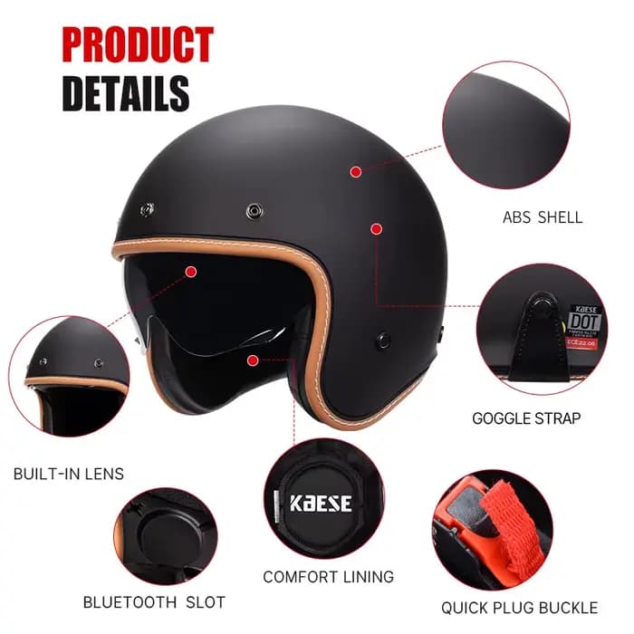 Casque Jet DOT casque ouvert pour hommes femmes rétro 3/4 casques De Moto Vintage café Racer demi-visage casque Capacete De Moto