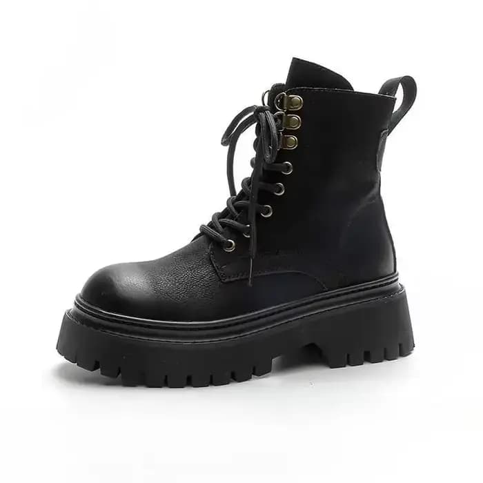 Bottes De moto en cuir véritable pour femmes bottes courtes couture rétro femmes Botas Femininas De