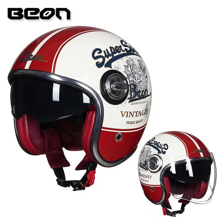 BEON B108A Casque de Moto Vintage Beon 3/4 casques ouverts Casque de Motocross Casque de Moto Capace