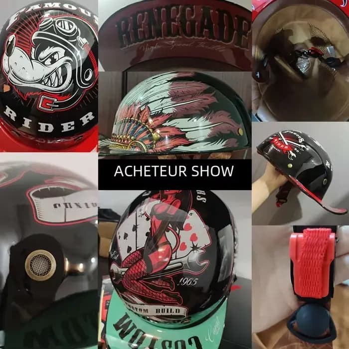 Uchoose casquette de Baseball casque moto Vintage rétro casques été visage ouvert Scooter Cruiser Chopper Gangster DS hommes femmes enfant