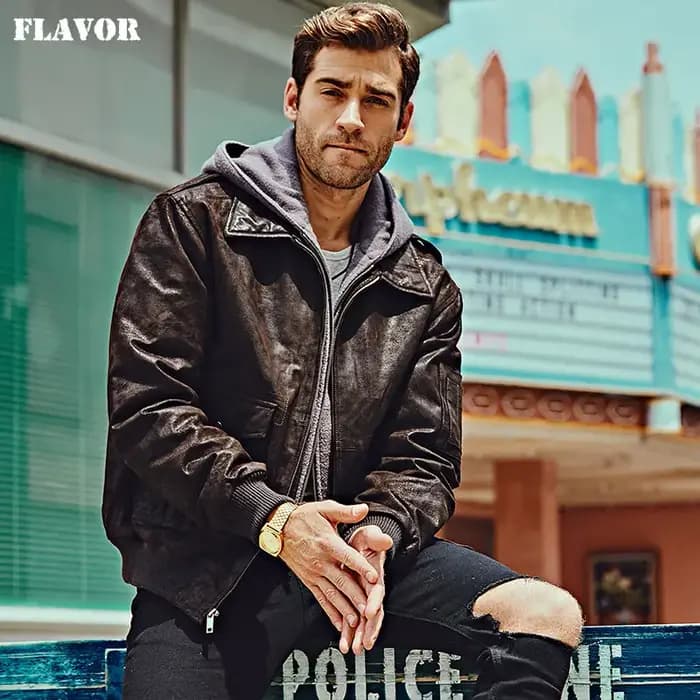 FLAVOR-Blouson aviateur en cuir véritable pour homme, manteau d'hiver chaud, capuche perfectionnée, Air Forca happator, nouveau