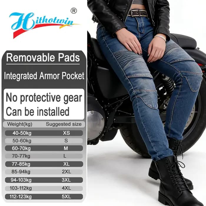 Pantalon de moto en jean bleu pour femme