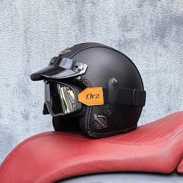 Casque de moto rétro ORZ en cuir PU, ouvert 3/4, casque de chopper, casque de vélo, certification DOT