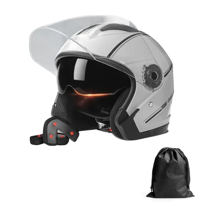 3/4 casques de moto à visage ouvert double visières demi-casque