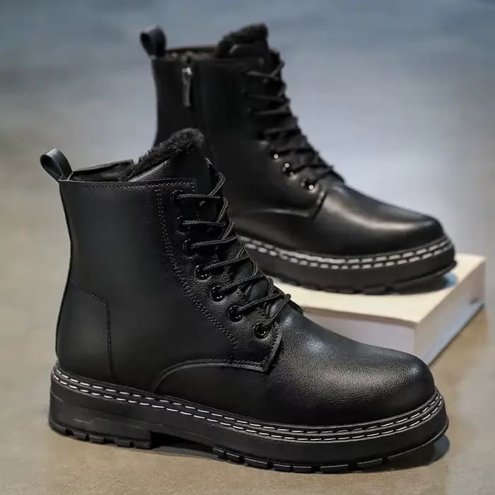 Nouvelles bottes de moto noires chaudes et épaisses pour hommes-fermeture éclair latérale