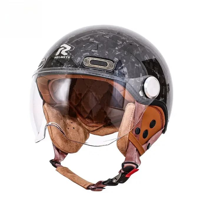 Certification DOT rétro visage ouvert demi Casque Moto Vintage casques en Fiber de carbone Casque Mo