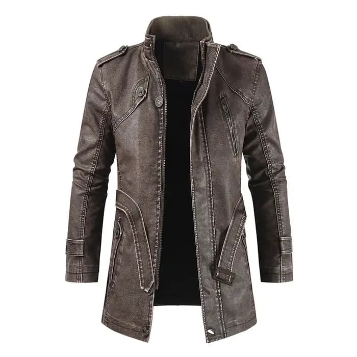 Costume de moto pour hommes veste longue en cuir hiver coupe ajustée