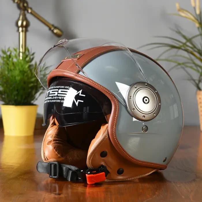Demi-casque de moto rétro en cuir certifié 3C pour hommes et femmes