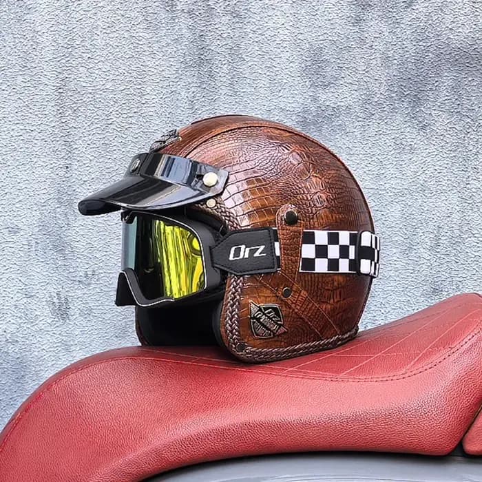 Casque de moto rétro ORZ en cuir PU, ouvert 3/4, casque de chopper, casque de vélo, certification DOT