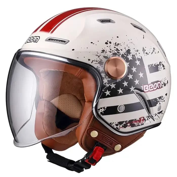 BEON-Casque de Moto Vintage à Visage Ouvert, Rétro, Lentille de Touriste, B122