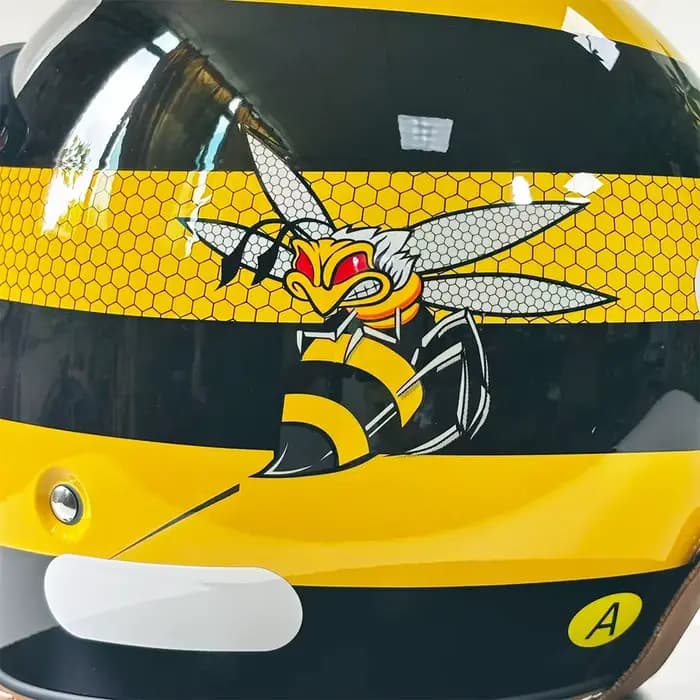Nouveau casque de moto rétro abeille jaune coque 3/4 pare-brise intégré