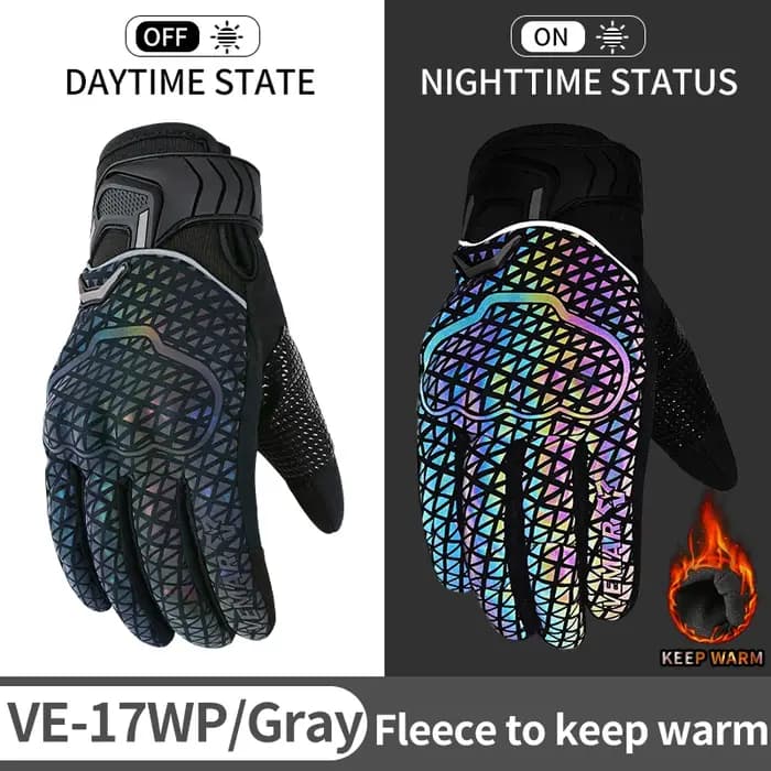Gants de moto d'hiver VEMAR, réfléchissants, colorés, doublés de polaire, imperméables, coupe-vent, protection thermique, compatibles avec les écrans tactiles