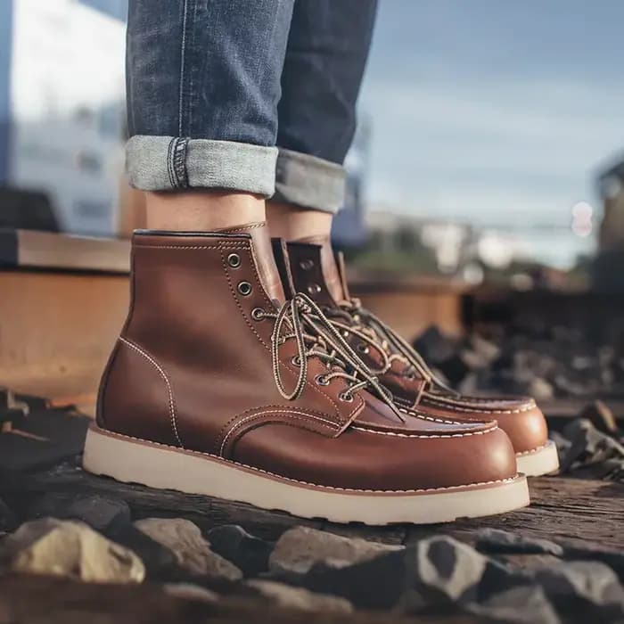 Bottes de moto vintage marron Maden pour hommes
