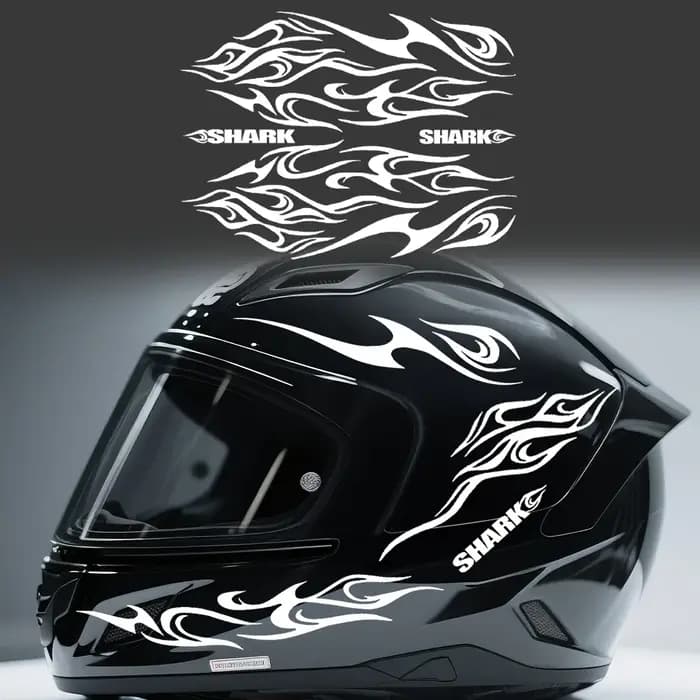 1 ensemble d'autocollants rétro en vinyle motif flamme de requin pour casque de moto et vélo