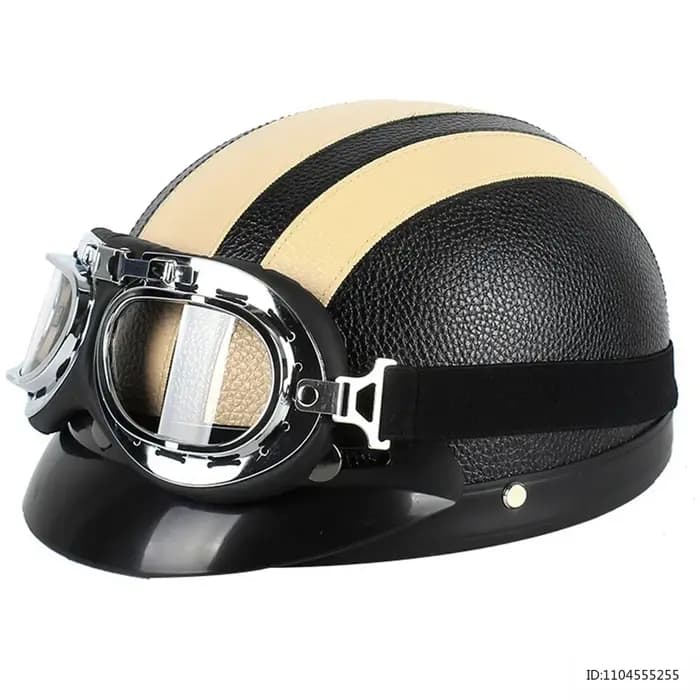 Casque Demi-Coque Vintage en Cuir pour Moto