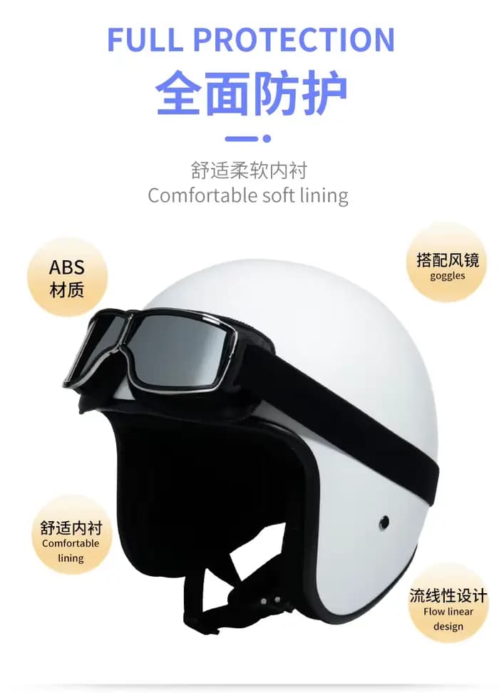 Casque de moto 3/4 demi-visage unisexe adulte toutes saisons homologué DOT en ABS ventilé