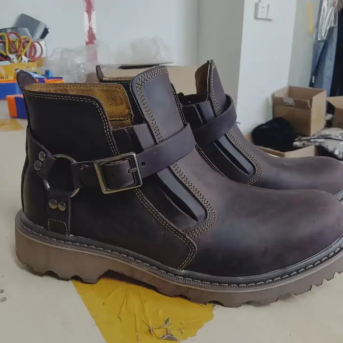 Bottes de moto en cuir rétro durables pour hommes
