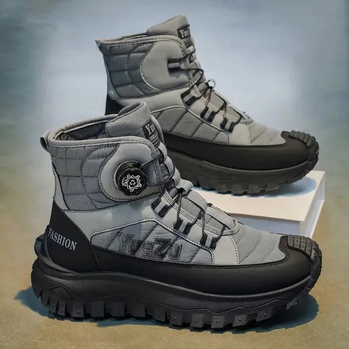 Bottes hautes sans lacets pour hommes, doublure en tissu doux, semelle épaisse résistante à l'usure, idéales pour les activités de plein air, le sport et le quotidien décontracté.