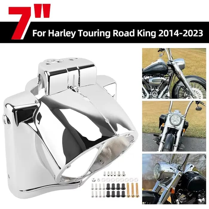 Accessoires de moto 7 ''couvercle de phare rond Nacelle Chrome ABS capot avant adapté pour Harley Touring Road King 2014-Up