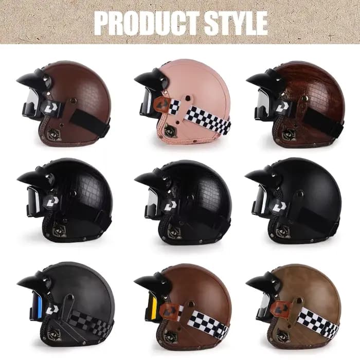 Casque de Moto rétro en cuir PU visage ouvert 3/4 casques de vélo Chopper classique Casco