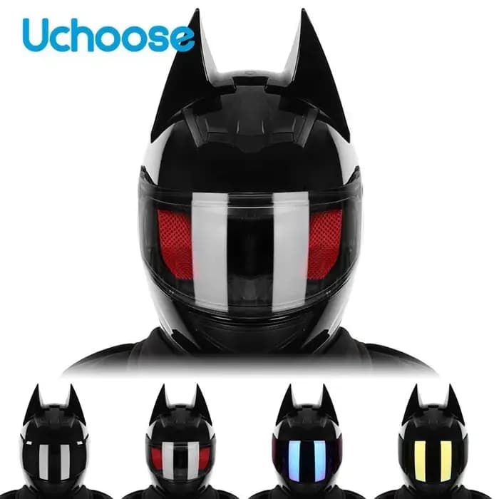 Casque complet de moto en corne de chauve-souris, Scooter tout-terrain, personnalité, cornes de démon, équipement de chevalier Cool accrocheur