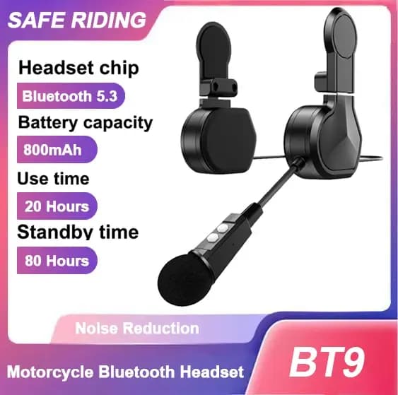 Casque Bluetooth pour moto BT9, avec support à Clip, étanche 800mAh, commande vocale, appel mains libres, lecteur de musique, haut-parleur