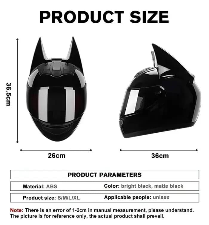 Casque complet de moto en corne de chauve-souris, Scooter tout-terrain, personnalité, cornes de démon, équipement de chevalier Cool accrocheur
