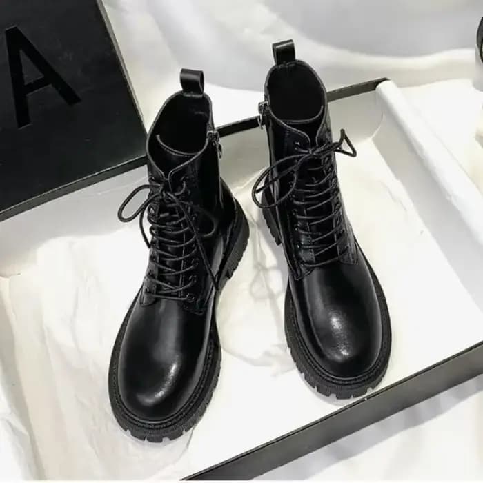 Bottines en cuir Pu marron pour femmes, chaussures de moto courtes en peluche, Vintage, à lacets, avec fermeture éclair, collection automne-hiver 2025