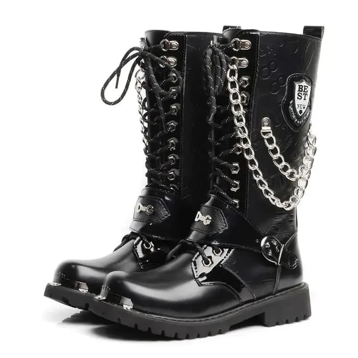 Hommes mode moto bottes mi-mollet bottes gothique ceinture Punk bottes hommes chaussures haut bottes décontractées Zapatos Hombre