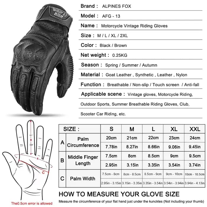 Gants de moto en cuir marron vintage pour hommes