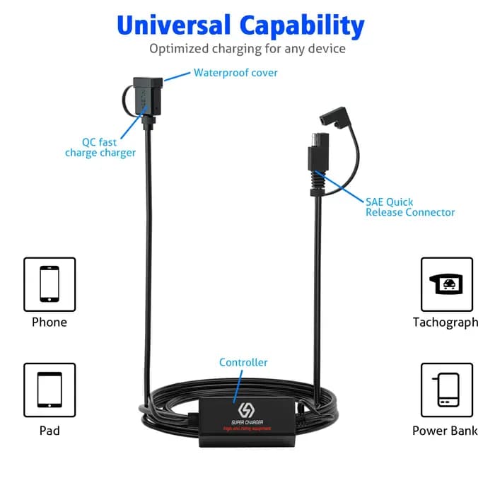 Chargeur de téléphone pour moto SAE, avec double/simple USB QC3.0, charge rapide, puce intelligente, dispositif de sécurité, équipement électronique pour moto