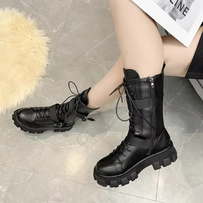 Femmes mi-mollet bottes Pring moto