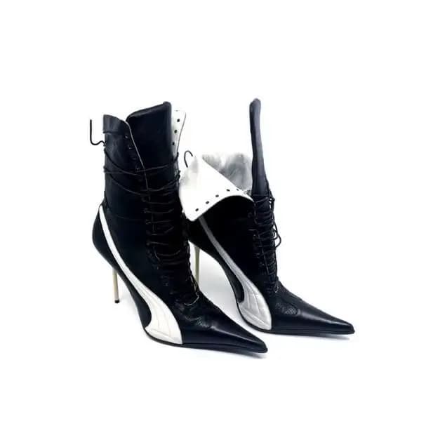 Bottes de moto en cuir noir et rouge sexy pour femmes