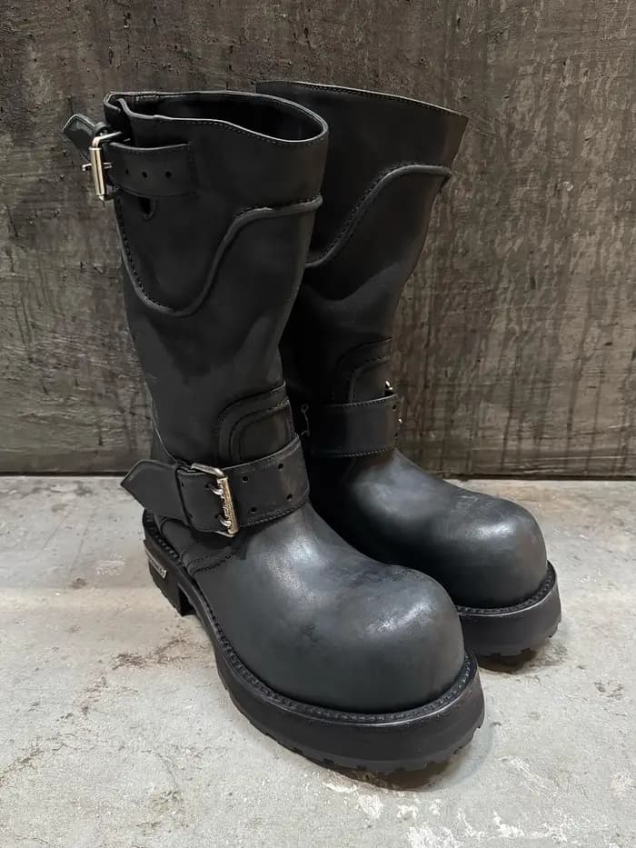 Bottes de moto en cuir noir pour hommes