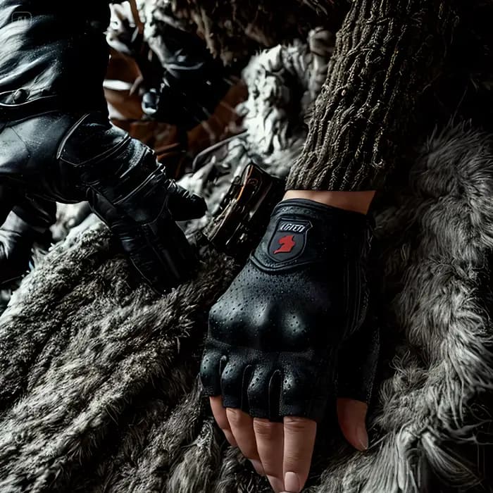Gants de moto d'été sans doigts en cuir de chèvre