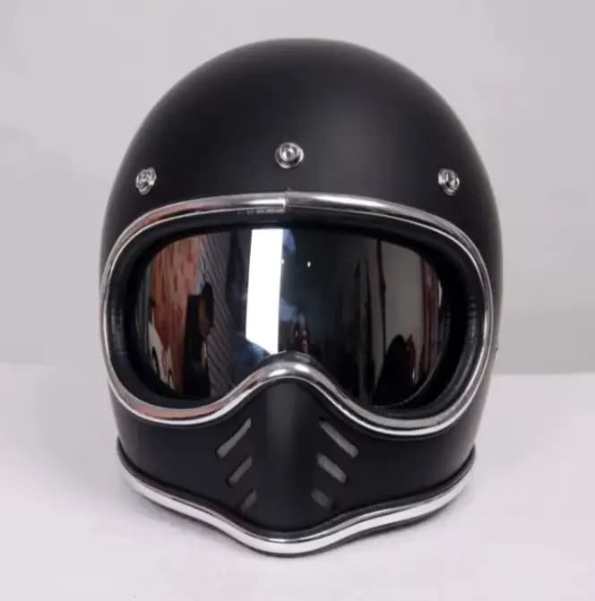 Casque de moto rétro à nez pointu, petit casque en fibre de verre avec bord chromé argenté, casque i