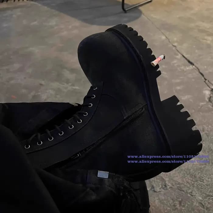 Bottes de moto en Denim noir pour hommes