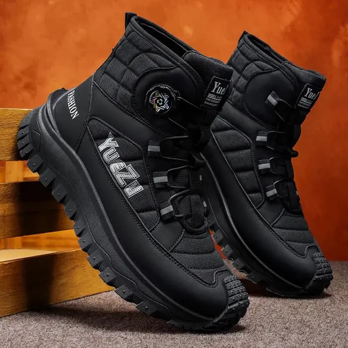 Bottes hautes sans lacets pour hommes, doublure en tissu doux, semelle épaisse résistante à l'usure, idéales pour les activités de plein air, le sport et le quotidien décontracté.