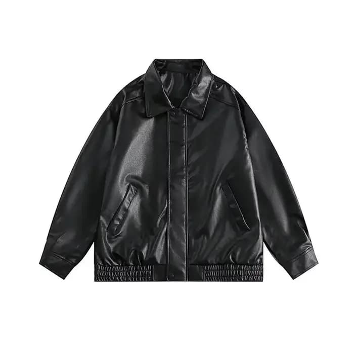 Veste en cuir marron rétro unisexe lâche style moto printemps automne manteau