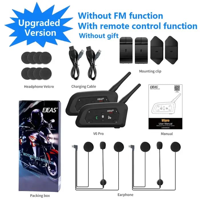 EJEAS V6 PRO + casque de moto Bluetooth Interphone