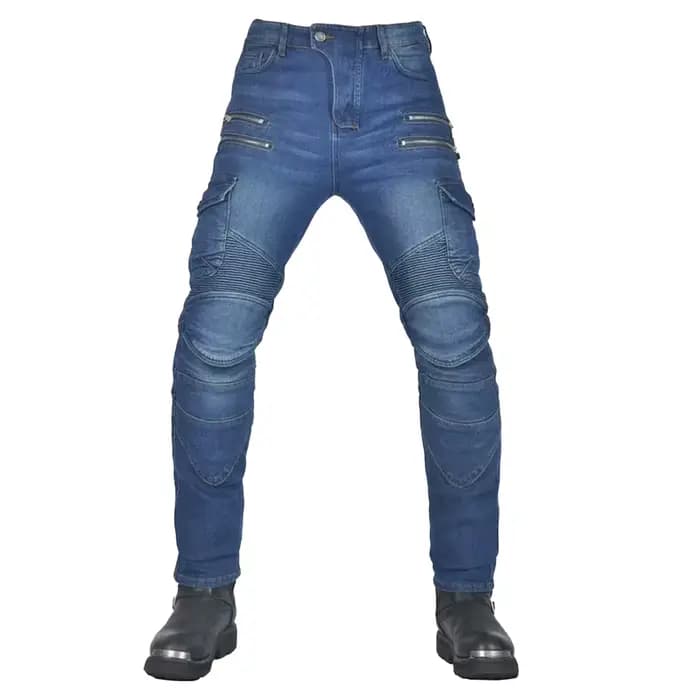 Nouveau pantalon d'équitation à fermeture éclair en Kevlar pour Moto, jean bleu respirant quatre sai