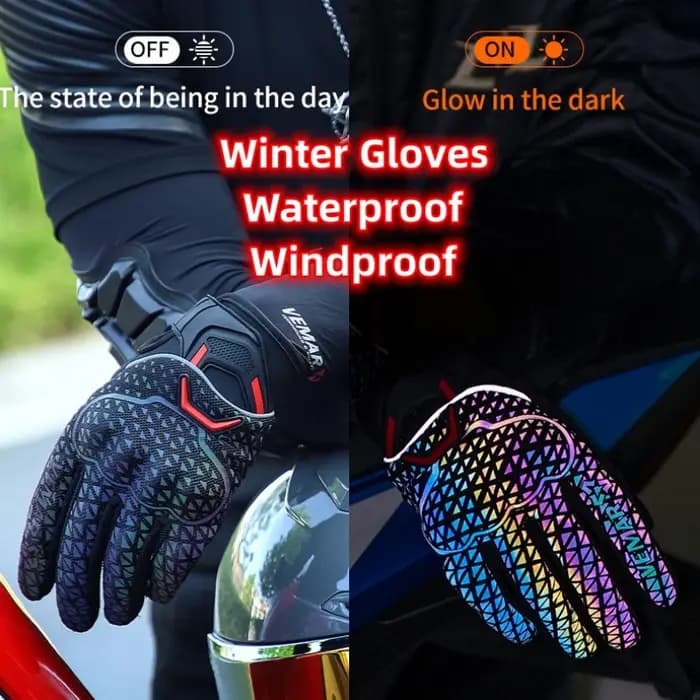 Gants de moto d'hiver VEMAR, réfléchissants, colorés, doublés de polaire, imperméables, coupe-vent, protection thermique, compatibles avec les écrans tactiles