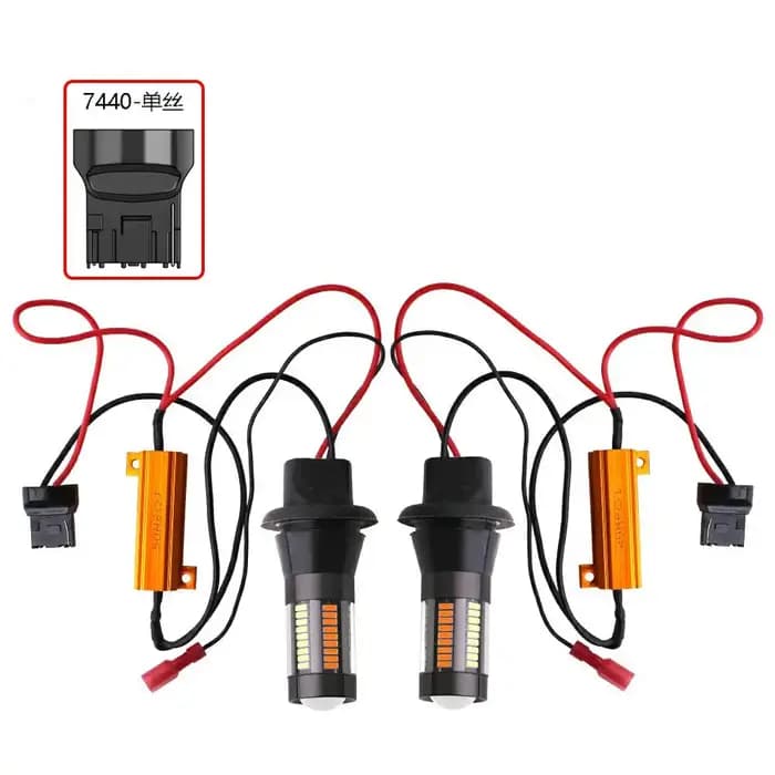 2 pièces double couleur 1156 BA15S BAU15S P21W PY21W T20 7440 ampoule LED Canbus DRL clignotants 4014 66 SMD blanc ambre