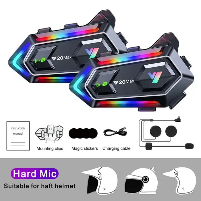 Y20 MAX casque de Moto Interphone V5.3 Kit d'appel mains libres 1000mAh pour 2 cavalier Intercomunicador